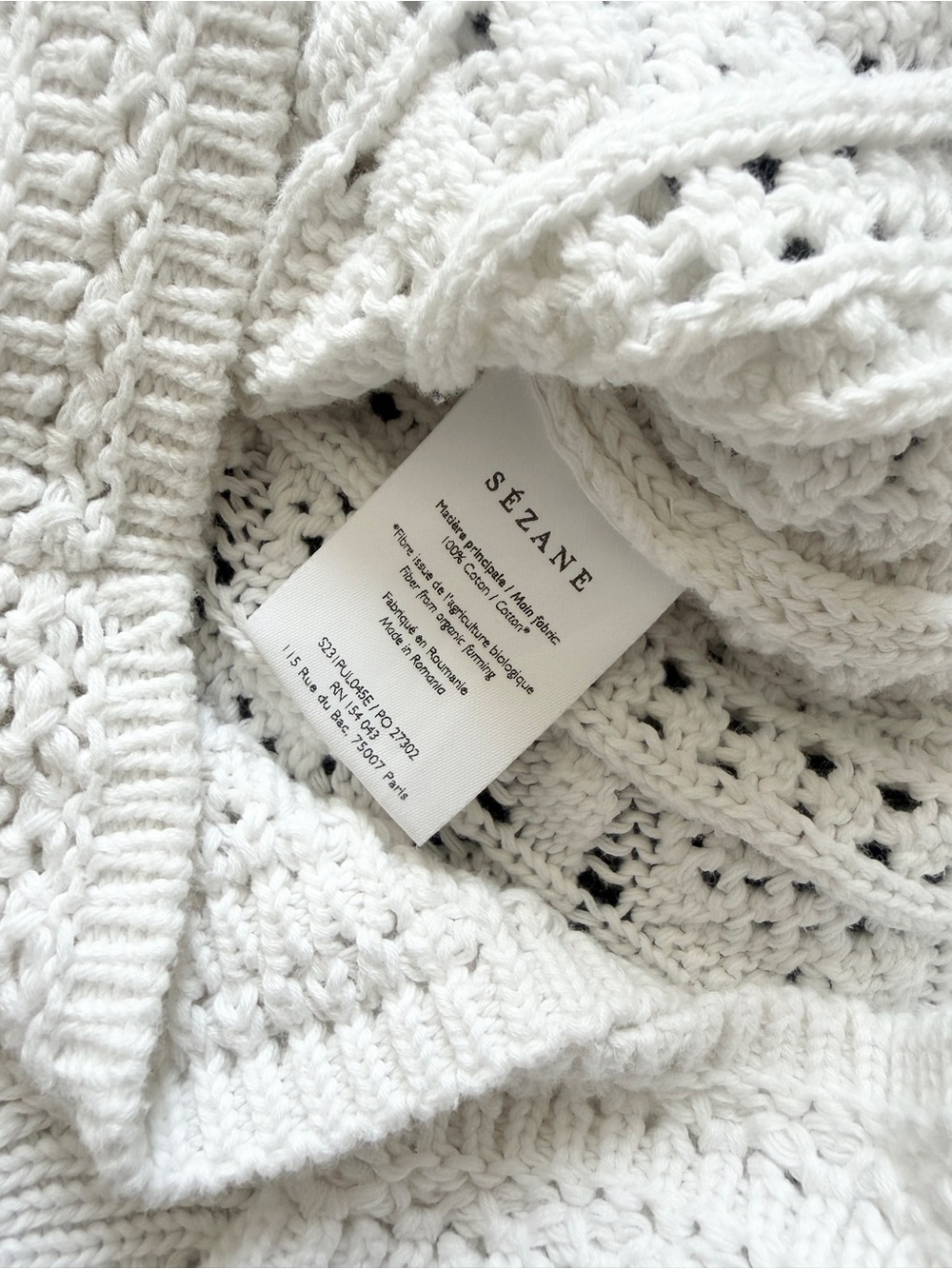 Sezane MEDIUM Zachary crochet knit crewneck jumper sweater in Ecru - Picture 7 of 7